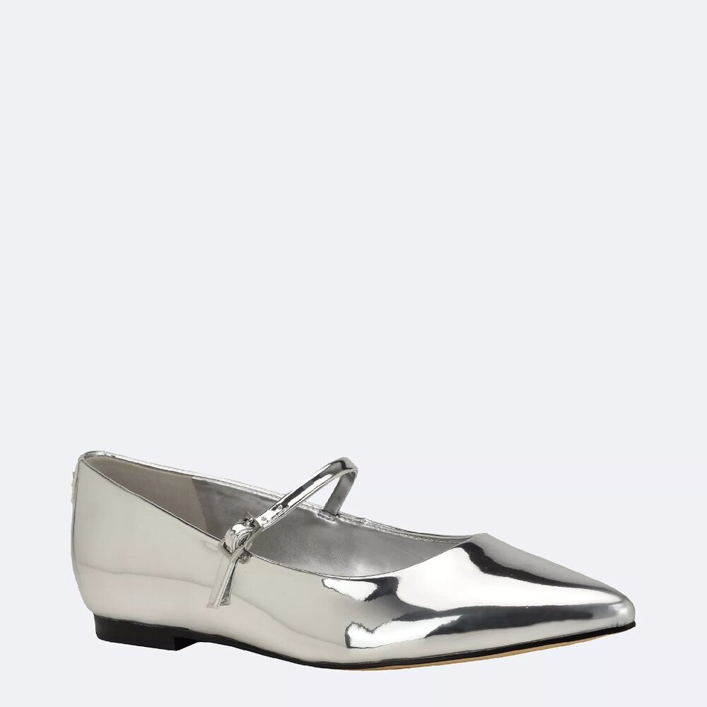 CALVIN KLEIN Kamryn Mary Jane Ballet Flats in Silver Patent Size 6.5 New in Box